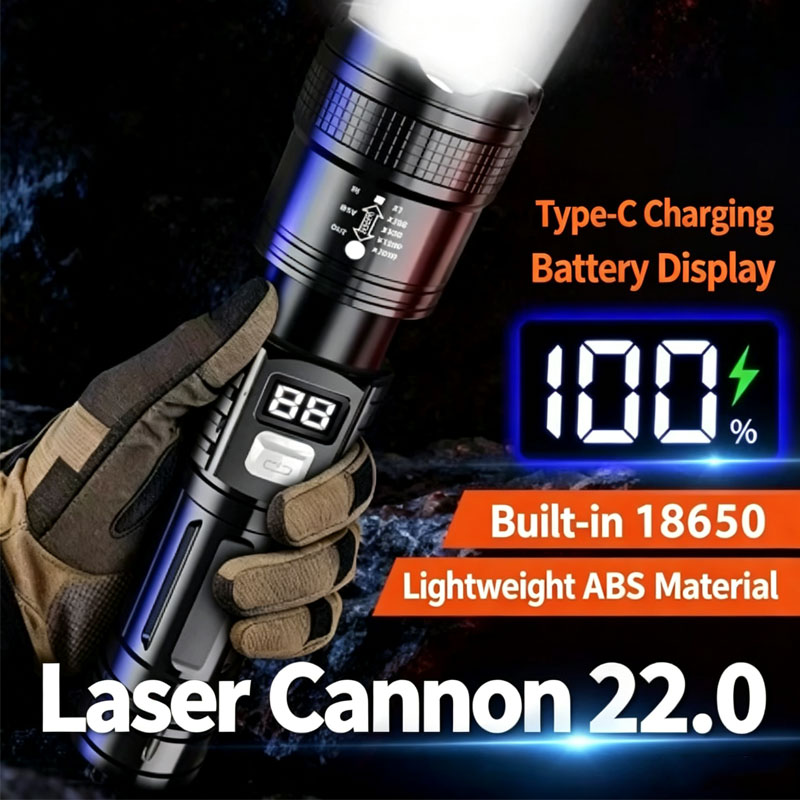 Tape Measure - Lanterna tática com laser e zoom,
