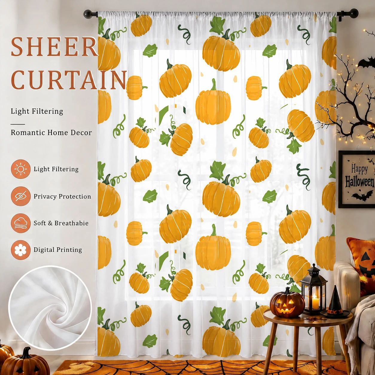 Curtain Rods - Cortina Transparente de Halloween com Bolso